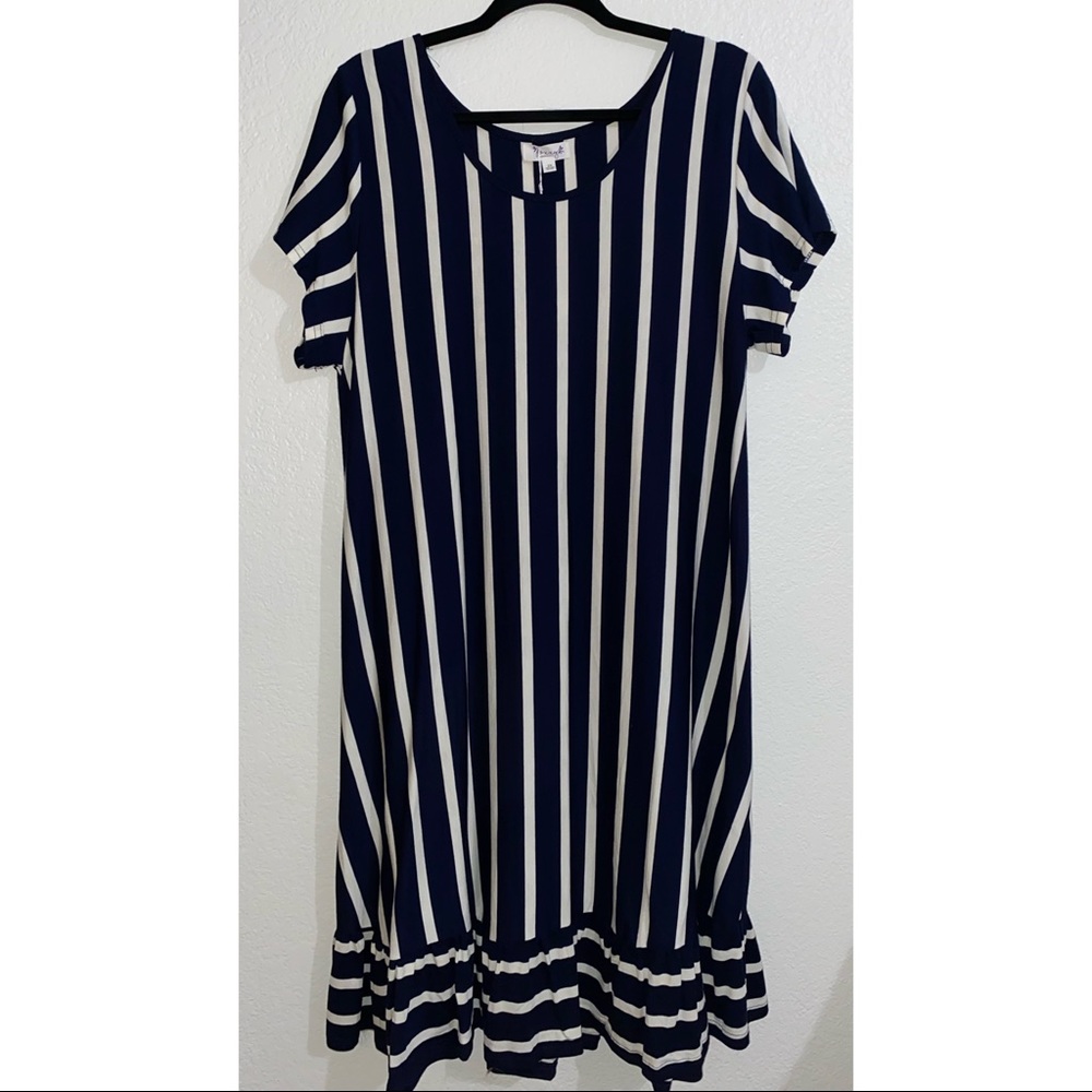 Navy And White Striped Midi Dress